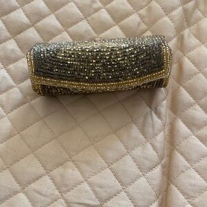 Gold and Silver Beaded Evening Clutch